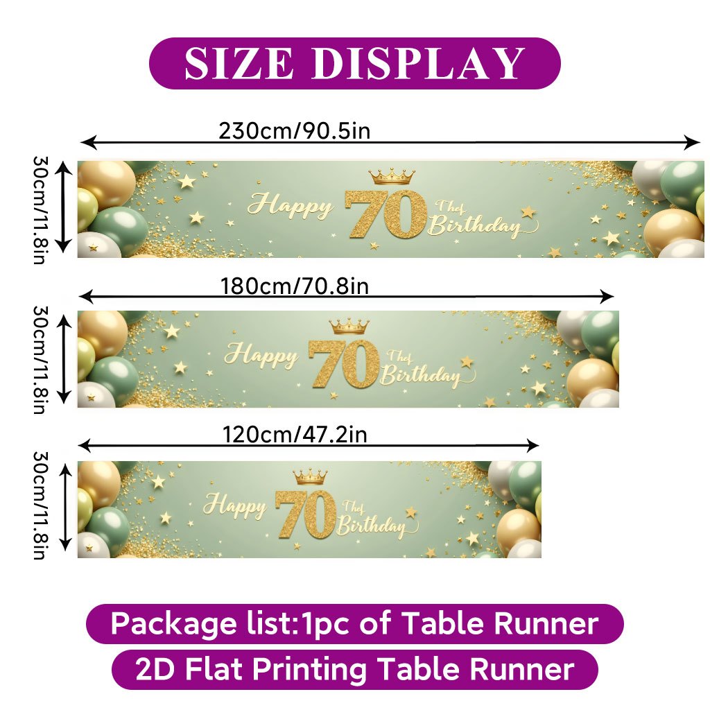 TEMU 2d Flat Printing Table Runner 1pc, Seventieth Birthday Celebration Theme Table Cover, Rectangular Table Runner From Polyester, Dining Table