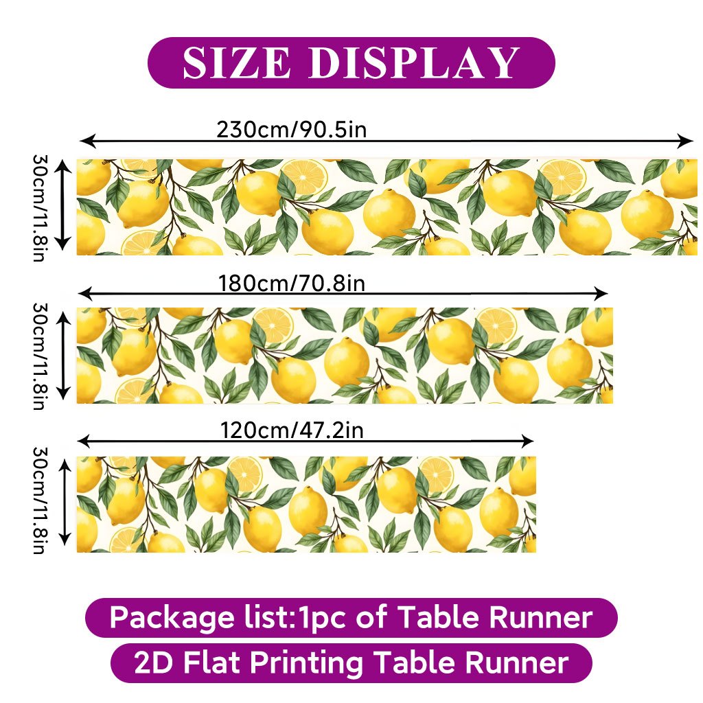 2d Flat Printing Table Runner 1pc, Lemons With Green Leaves Table Cover, Rectangular Table Runner From Polyester, Dining Table Decoration For Indoor Outdoor Home Party Decor