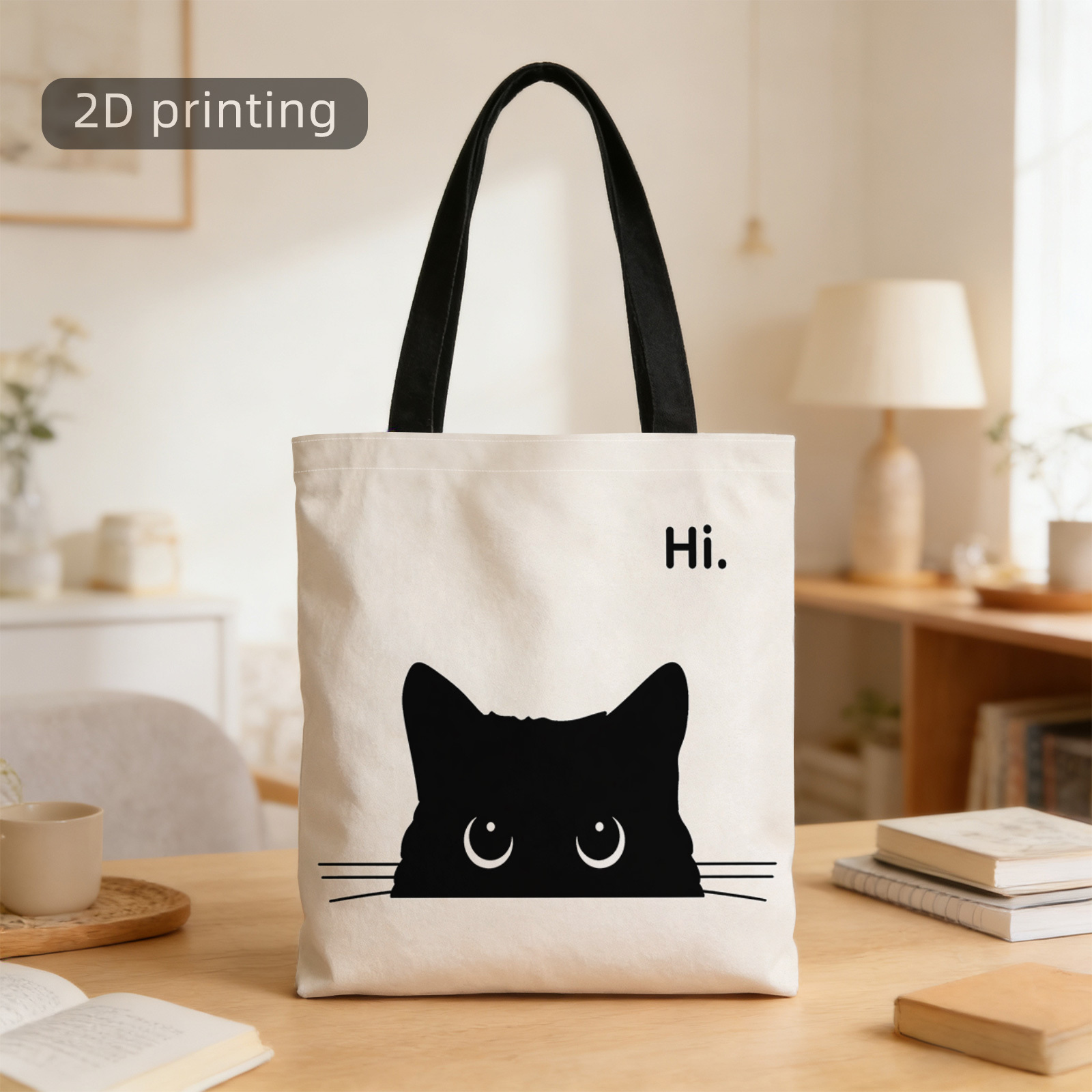 TEMU Borsa da 1 pezzo, Borsa tote con stampa 2D, , Gatto, Sbircia, , , Riutilizzabile, Borsa a spalla , Borsa tote, Borsa per , Adatta per shopping,