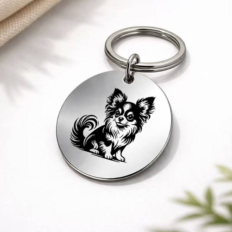 TEMU 1pc Long-haired Chihuahua Puppy Metal Engraved Keychain, Soft And Cute Key Ring, Pet Owner Pendant, Birthday Gift For Girlfriends Who Love Pets