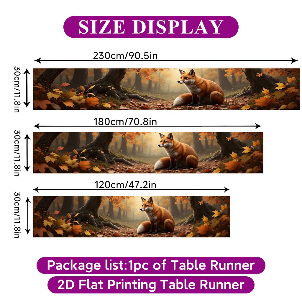 TEMU Chemin de table plat 2D à imprimé 1pc, Nappe de table avec renard assis d'automne, Chemin de table rectangulaire fabriqué en polyester,