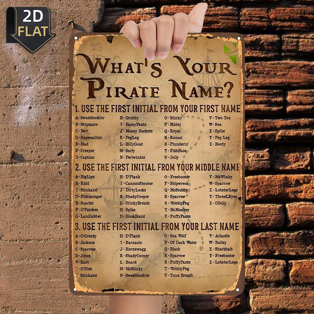 TEMU 2d Flat 1pc, What's Your Pirate Name?, Metal Tin Sign, Size(8"x12"/20cm*30cm)decoratve Paintings/room/restaurant/bar/door/garage Decor