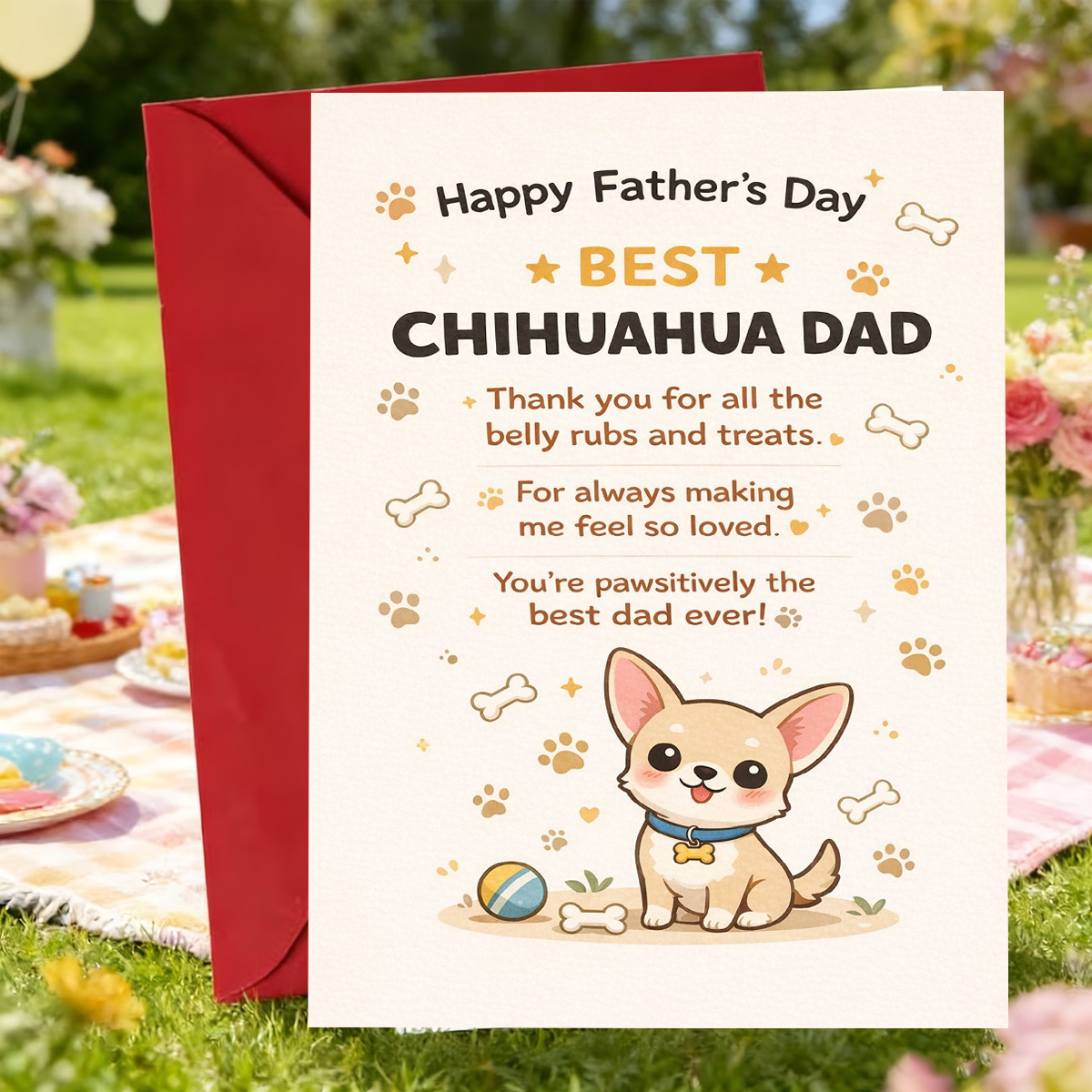 TEMU 1pc Adorable Father's Day Greeting Card, Cute Chihuahua With Bones And "best Chihuahua Dad", Perfect For Dog Lovers And Pet Dads, Father's Day,