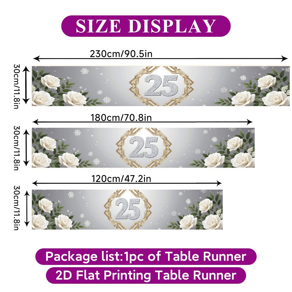 TEMU 1pc Of A 2d Flat Printed Table Runner Featuring Winter Roses And -five, Made From Polyester, Designed For Dining Table Decoration Suitable For