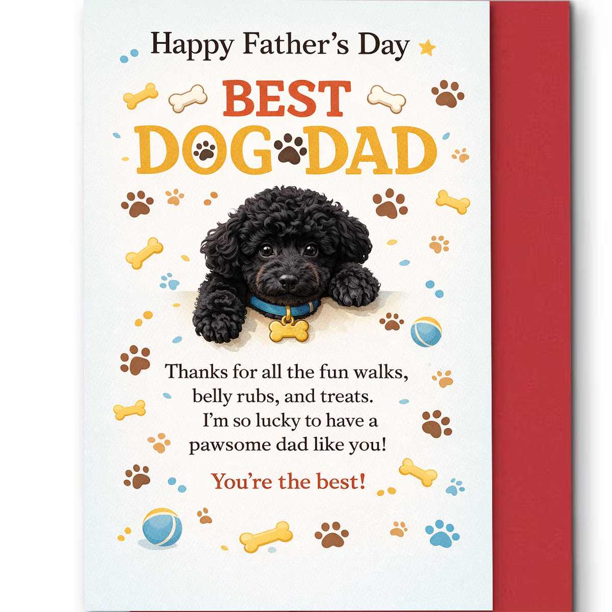 TEMU 1pc Father' Day Greeting Card, Black Poodle With Bones And "best Dog Dad", Suitable For Dog Dad Or , Father' Day, Cute Whimsical Style, Cartoon