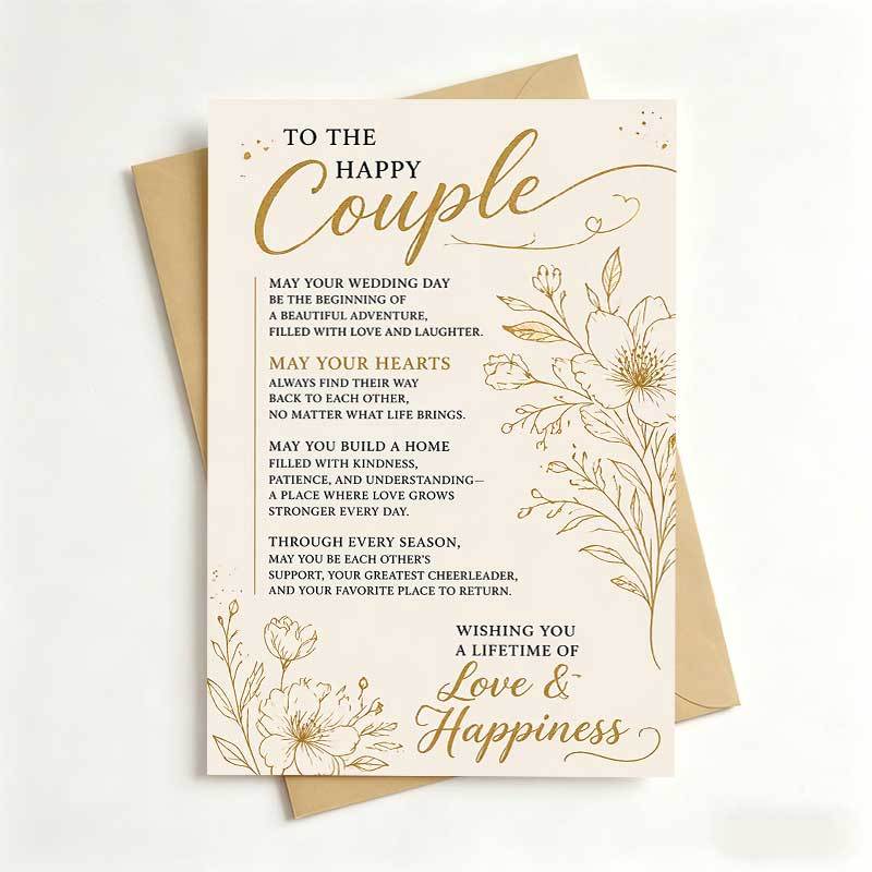1 Greeting Card + 1 Envelope Elegant Wedding Greeting Card, Wedding Card, To Couple, A And Happiness, Ideal For And…: retailer-supplied image