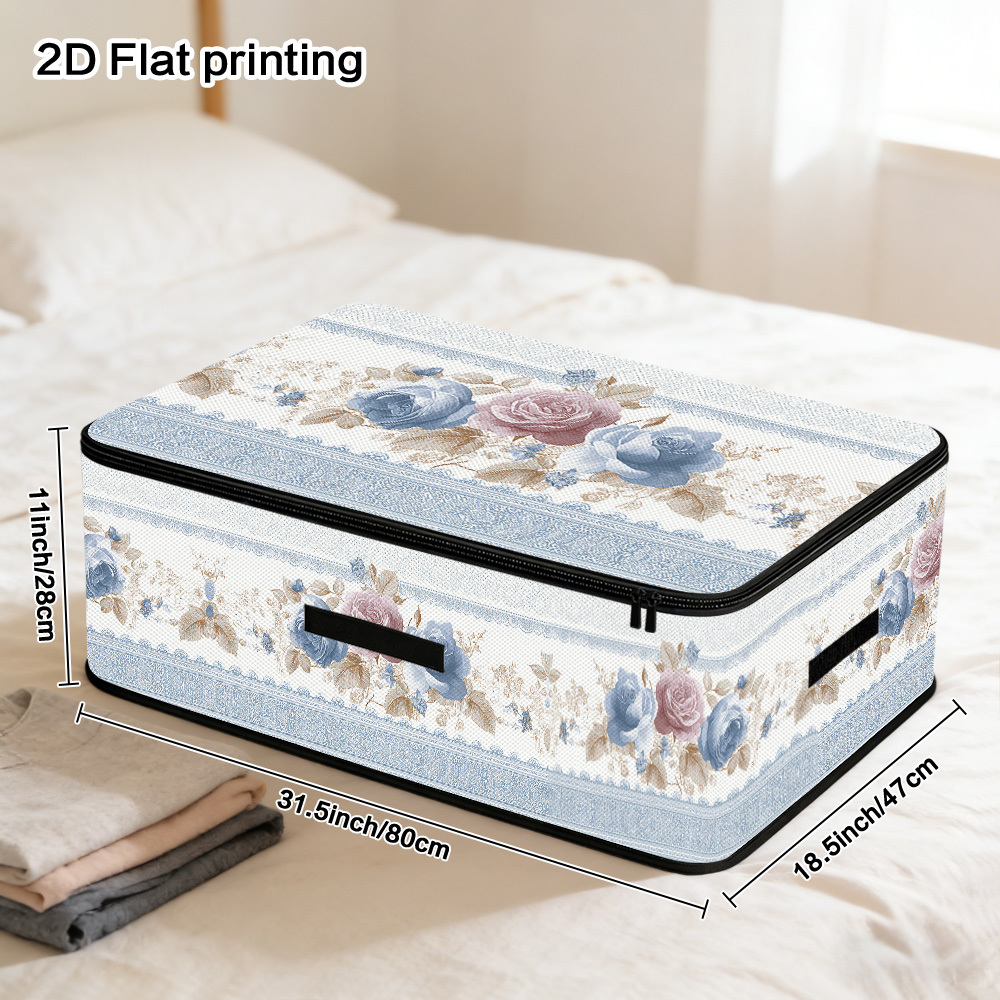 TEMU 1pc 2d Flat Pastel Rose Stripes Designed Covered Storage Box With Zipper Seal, From Soft Fabric And Functioning As A Bed Bottom Storage Basket.