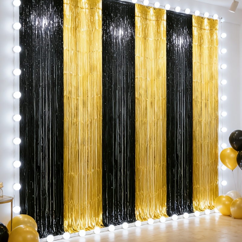TEMU 8pcs Black And Golden Color-block Glossy Ribbon, Party Background Decorative Tassels, Graduation Birthday Banquet Stage Decoration Background