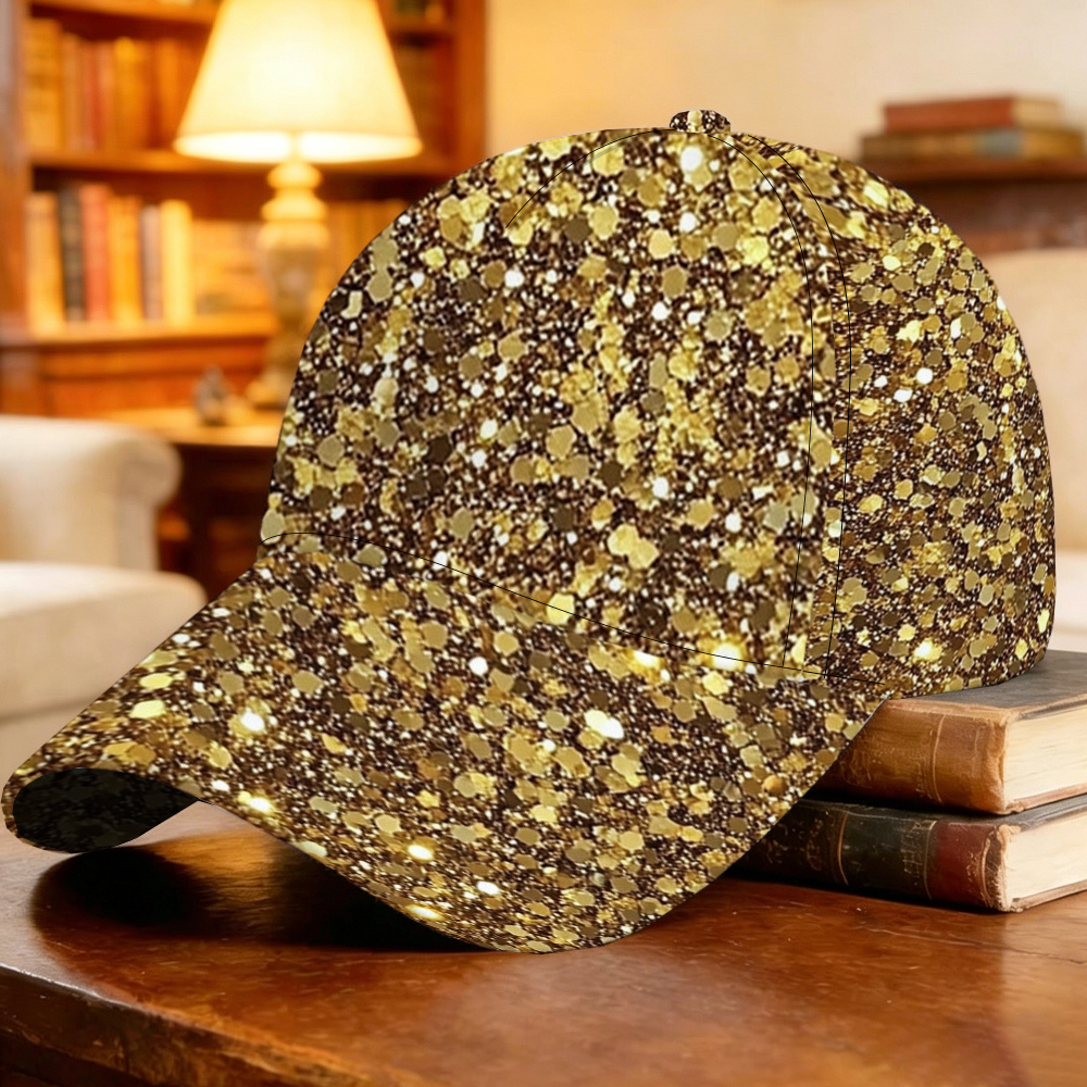 TEMU 1pc Baseball With Golden Sequin Design, Stylish And Versatile Sun Hat, , Lightweight, Breathable, Ventilated, 100% Polyester Fiber, Adjustable