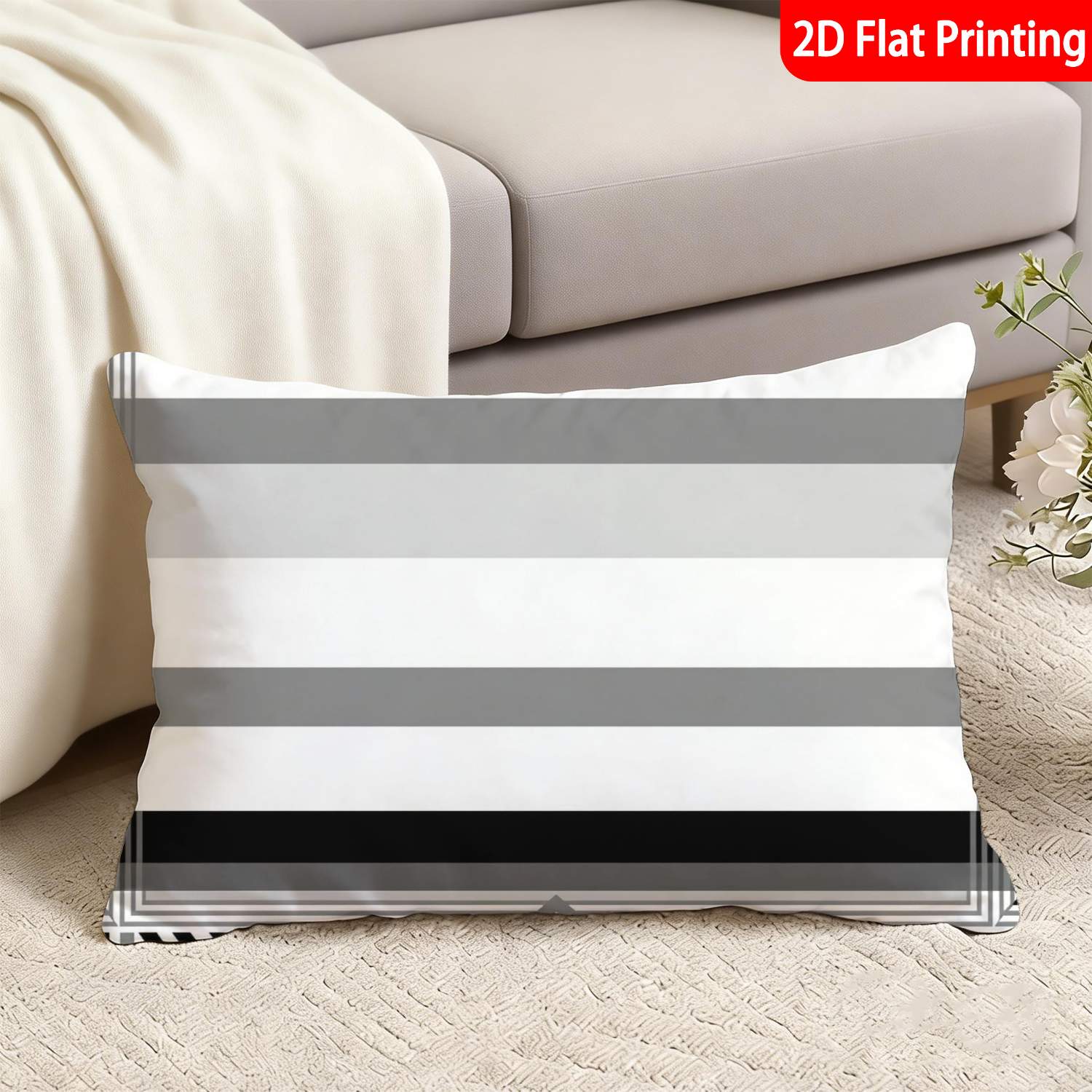 TEMU 1pc Pillowcase (insert Not Included) 2d Flat Printing Modern Geometric Style Pillowcase Black White Gray Abstract Stripe Pattern, Ideal For Home