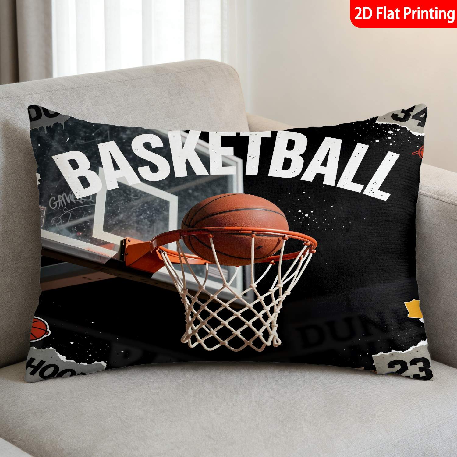 TEMU 1pc Pillowcase, (pillow Inserts Not Included) 2d Flat Print Product Printing Basketball Hoop Design, Ideal For Home Decoration,stylish Pillow