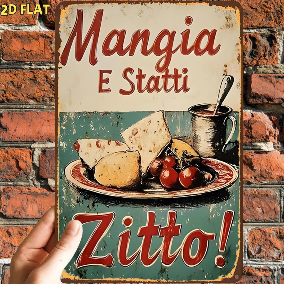 TEMU Piatto 2D, Piatto 2D, 1 pz, Divertente Targa Retr簷 in Metallo Ferro "Mangia E Zitto", Pre-Forati, Adatta per Interni, Giardino, Esterni, Casa,