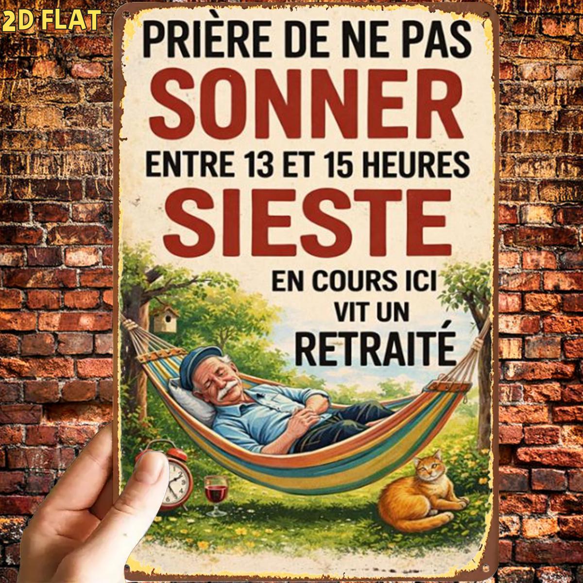 TEMU Panneau plat 2D, 1 pièce, Panneau humoristique vintage "Sommeil" avec "Retraité" pour homme et chat, en métal fer, trous pré-percés, convient