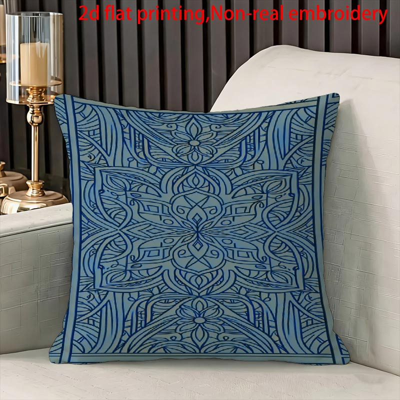 1 taie   imprimée avec motif floral   et   géométriques, impression 2d plate - pas de broderie, décoration intérieure   et cadeau  , cadeau de pendaison de crémaillère, impression  , fermeture à glissière