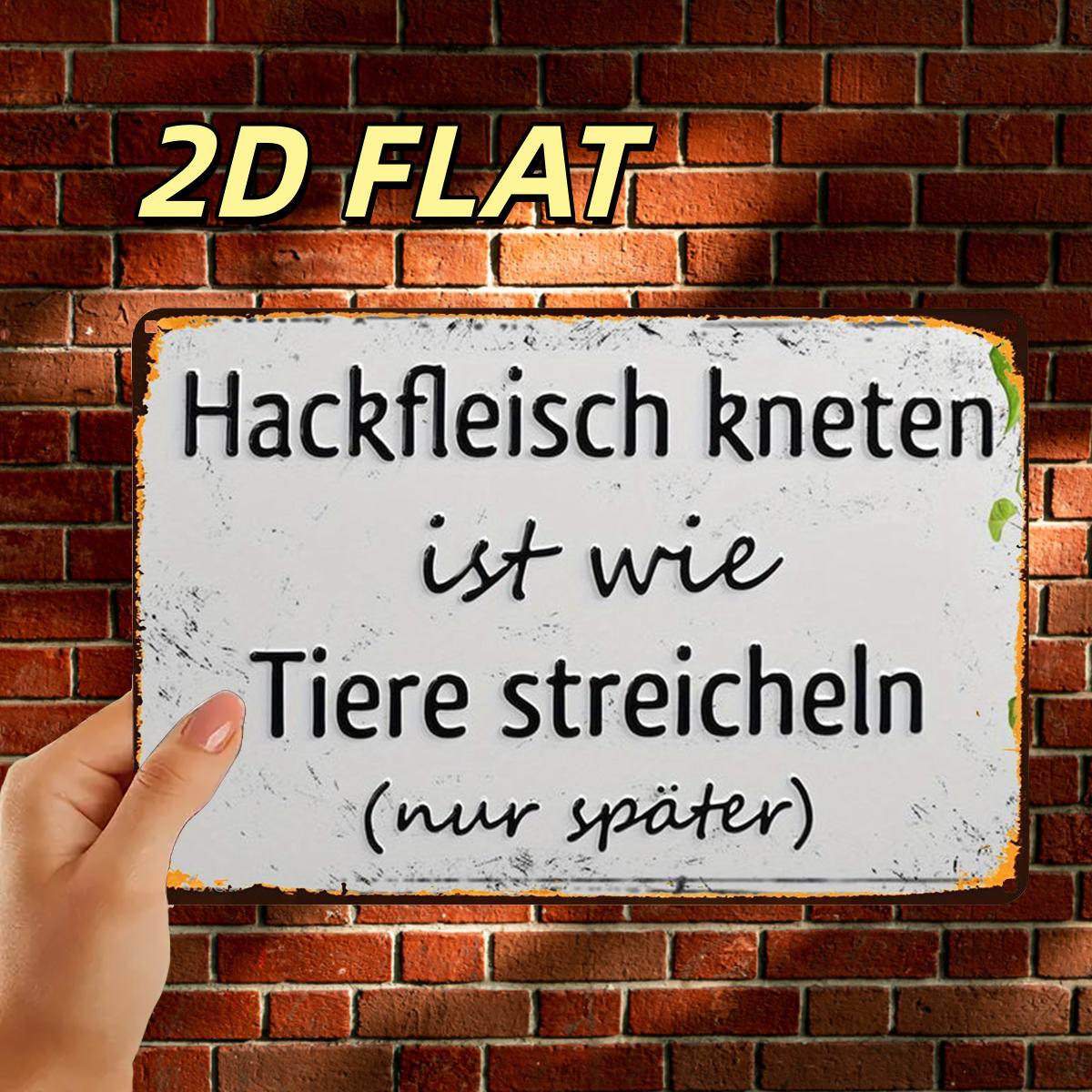 Image of 2d Flat, 1pc, Interesting Retro Rustic German Sign Quote Metal Iron Sign, Pre-drilled Holes, Suitable For Indoor, Garden, Outdoor, Home, Office, Toilet Decoration