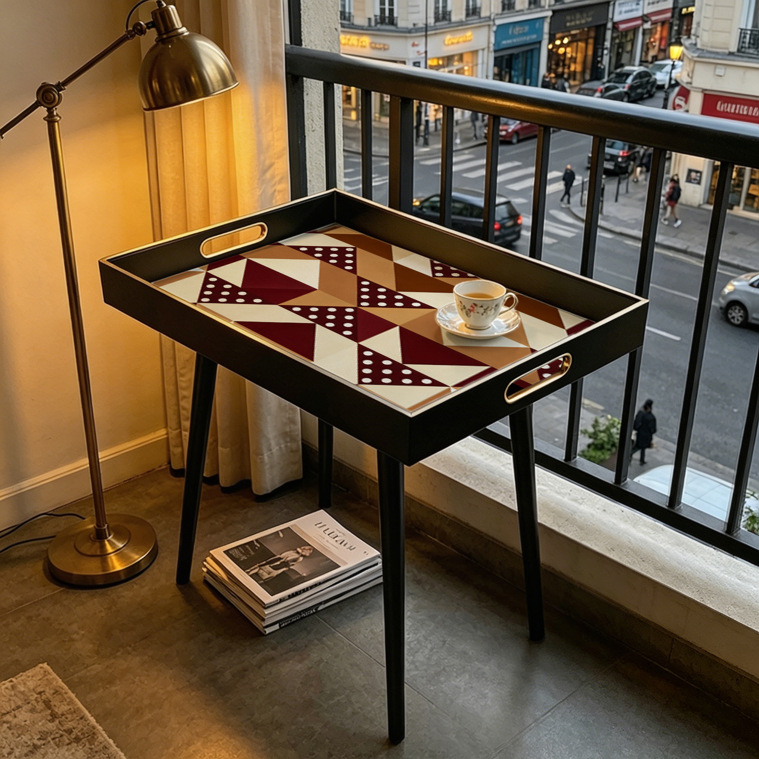 multifunktionaler quadratischer beistelltisch | beistelltisch aus   mit geometrischem dreieck-polka-punkt-druck stauraum,   für wohnzimmer/cafés/büros/pensionen/freizeitbereiche, vielseitig stimmungsaufhellend, nordischer stil, ausgezeichnete als weihnachtsgeschenk