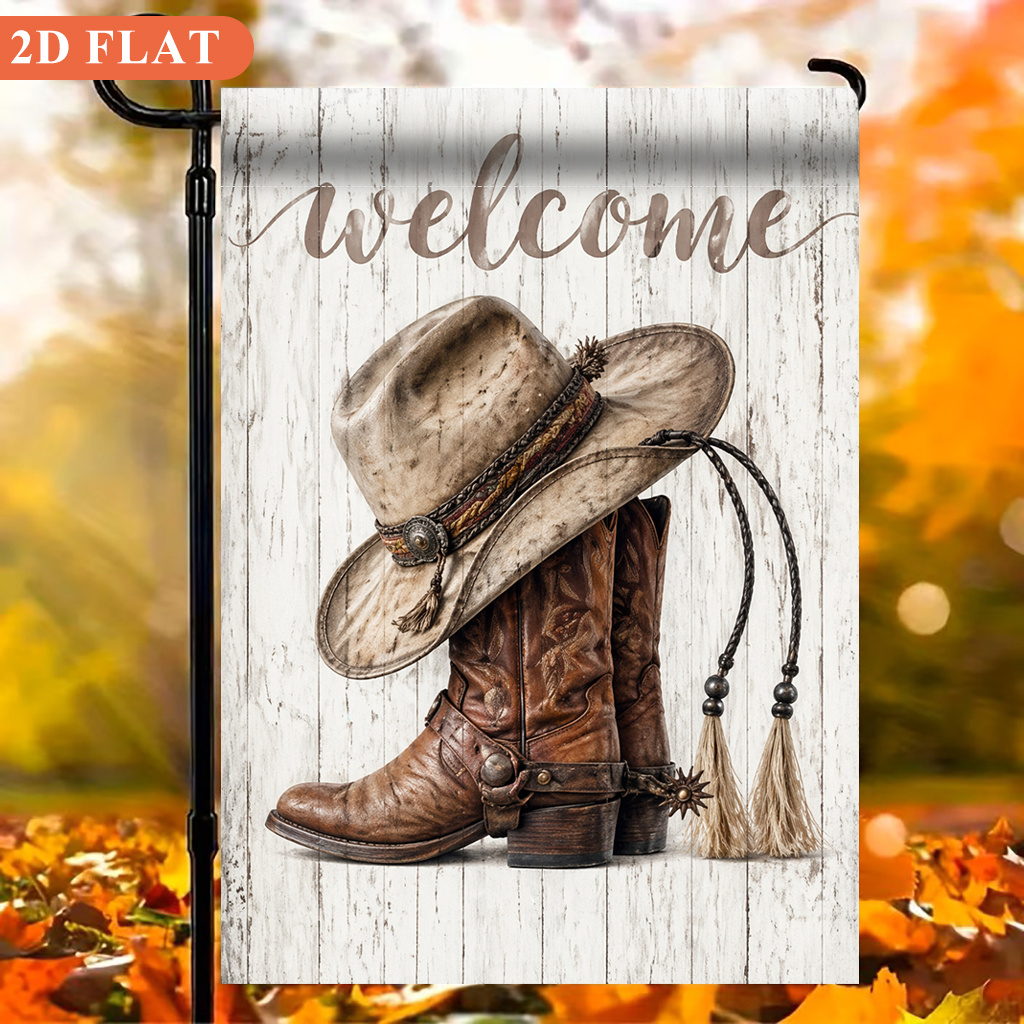 TEMU 2d Flat, 2d Flat Flag 1pc, Western Cowboy Elements, Single-sided Printed Garden Flag, Perfect For Outdoor Use, Lawns, And Patios. Ideal For Home