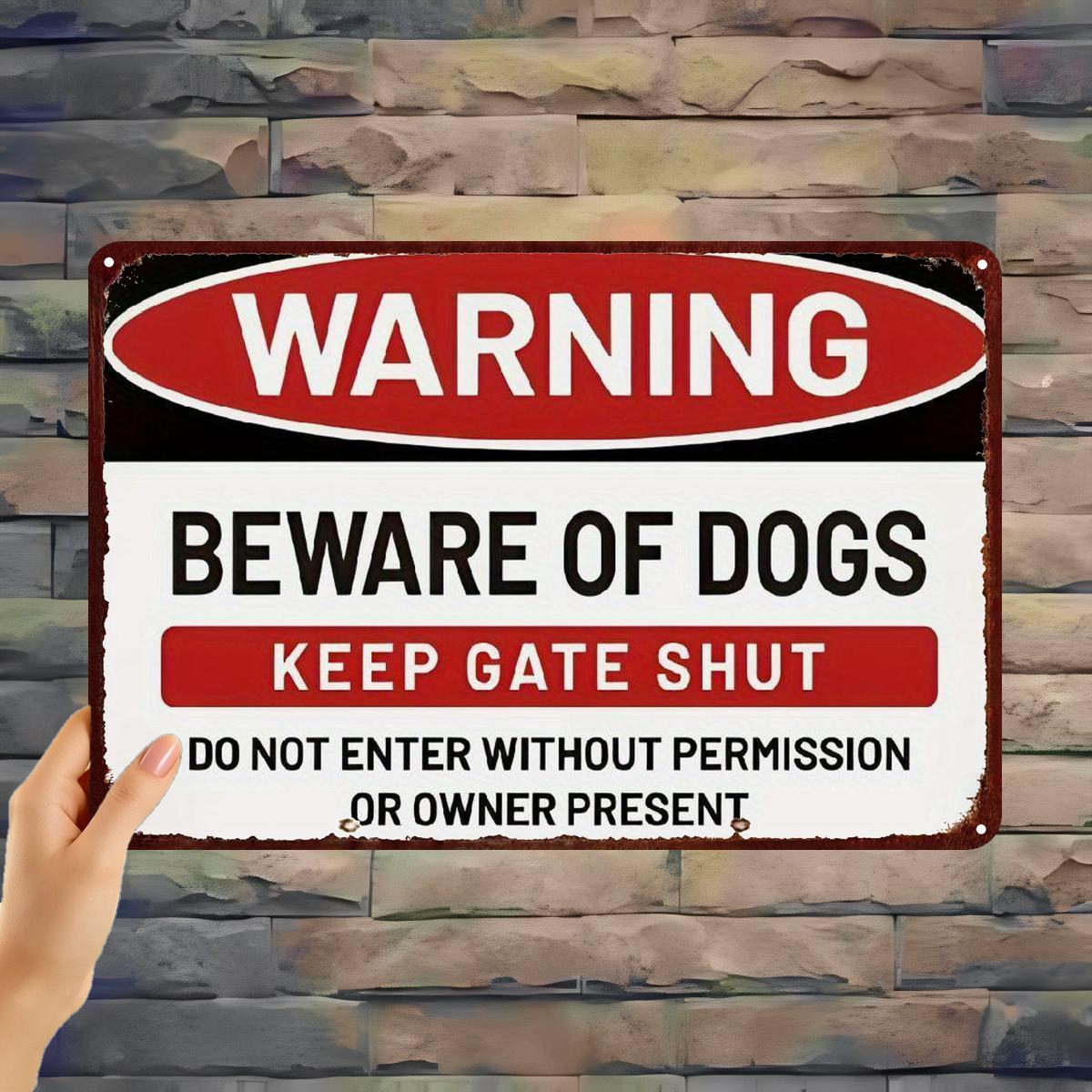 TEMU 2d Flat, 2d Flat 1pc, "vintage-style 'beware Of Dogs' Metal Sign – Rustic Warning Wall Art For Home, Garden, Or Gate Decor" 8×12 Inch, 2d Flat