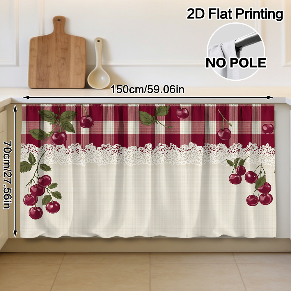 TEMU Cortina para gabinete 2D , 1 pieza - Diseño de de a cuadros rojos, estructura colgante portátil, montaje sencillo, lavable, material fiable,
