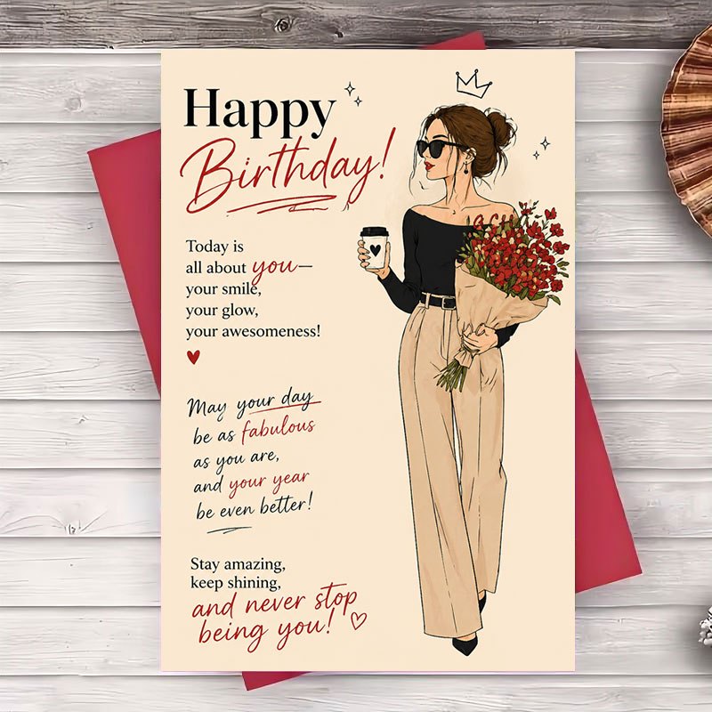 TEMU 1 Envelope And 1 Greeting Card Happy Birthday Card For Her Elegant Stylish Woman Birthday Greeting Card