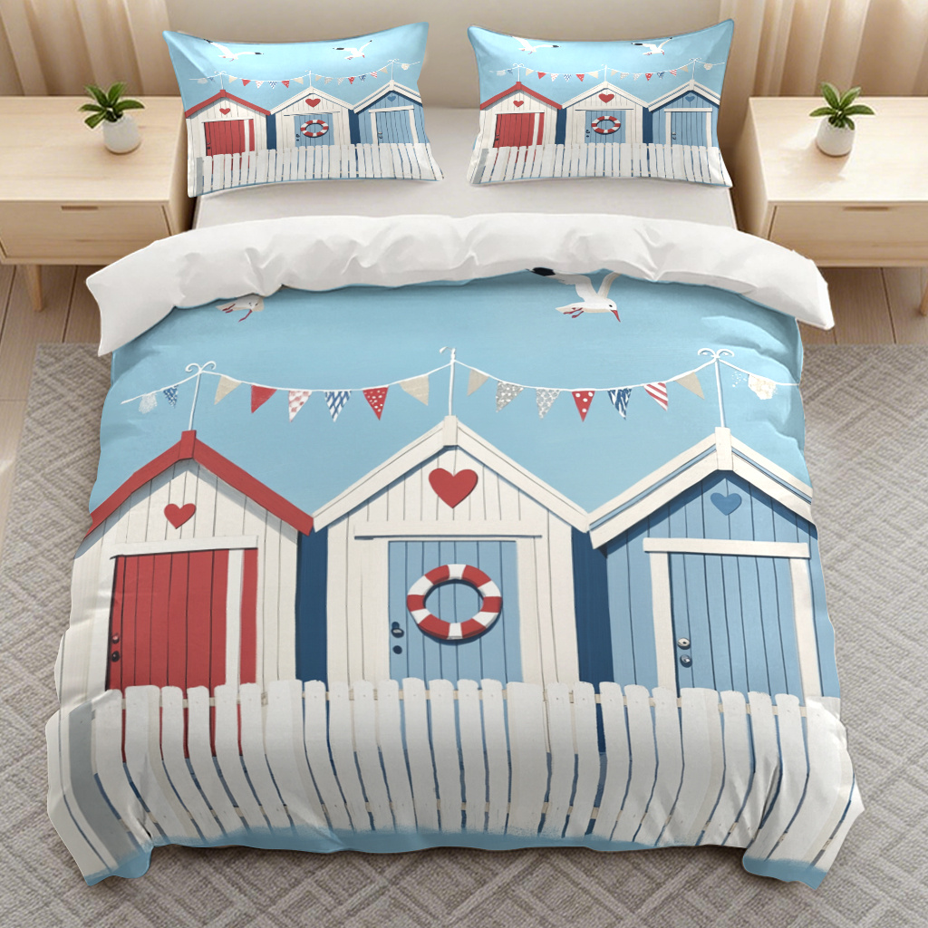 TEMU 3pcs Beach Designed Bedding Duvet Cover Quilt Cover, Fashionable Breathable Soft Bedding (1 X Duvet Cover And 2 X Pillowcases) With Zipper