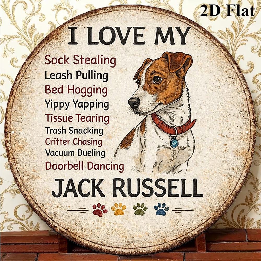 TEMU 2d Flat 1pc Round Wooden Tag, Retro Decorative Sign With " Terrier" And "i Love My Terrier" Text, Suitable For Kitchen, Living Room, Bedroom