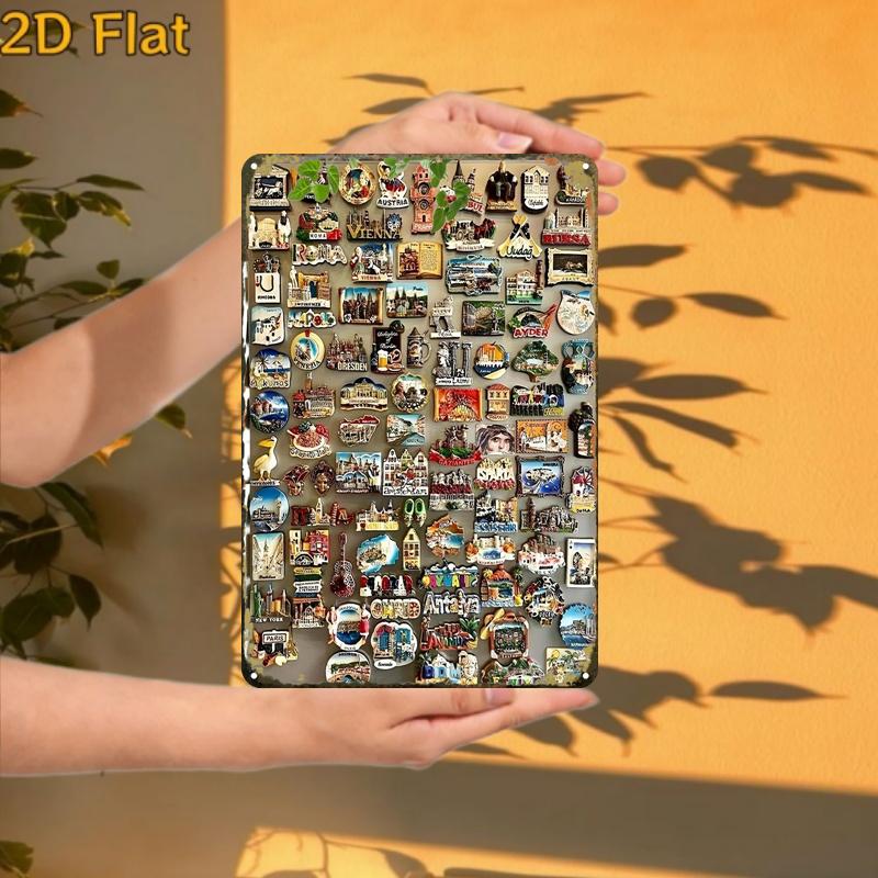 TEMU 2D, 2D - 2D 1 pieza, Colección de imanes de recuerdo de viaje, letrero de hojalata - 8x12, de pared para cafetería y garaje, regalo para