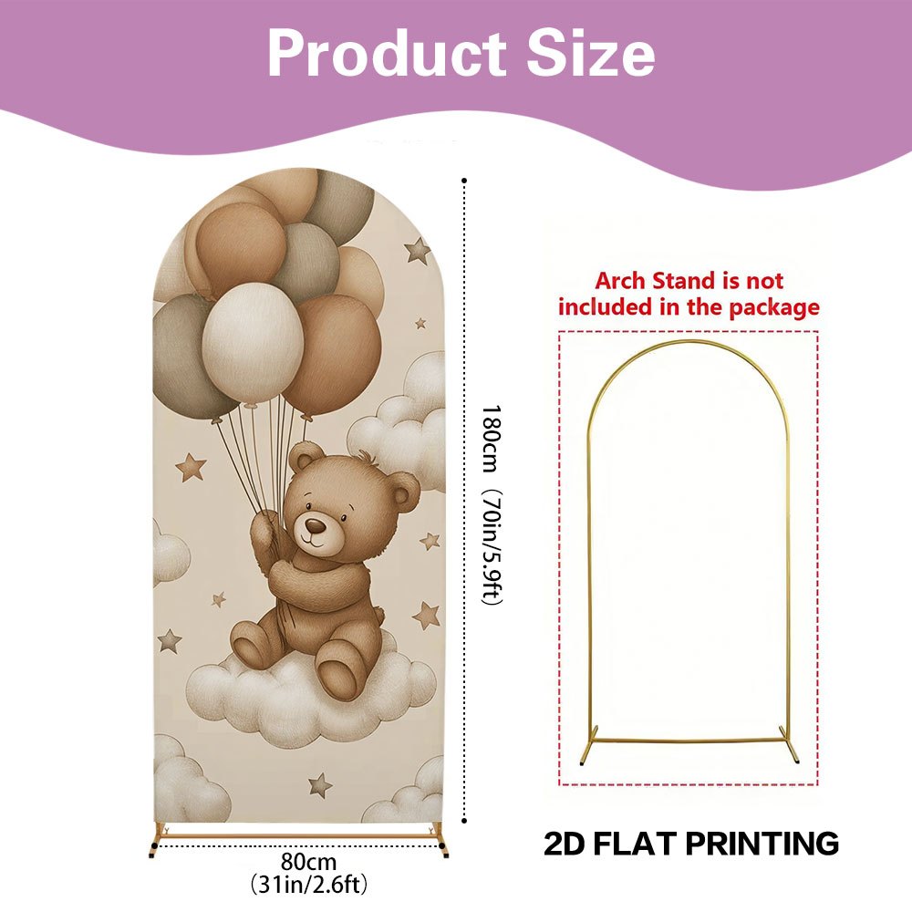 TEMU 2d Flat, 2d Flat 1pc Bear With Balloons Print Elastic Arched Background Banner, Easy Setup, Great For Photography Backdrops, Birthday Party