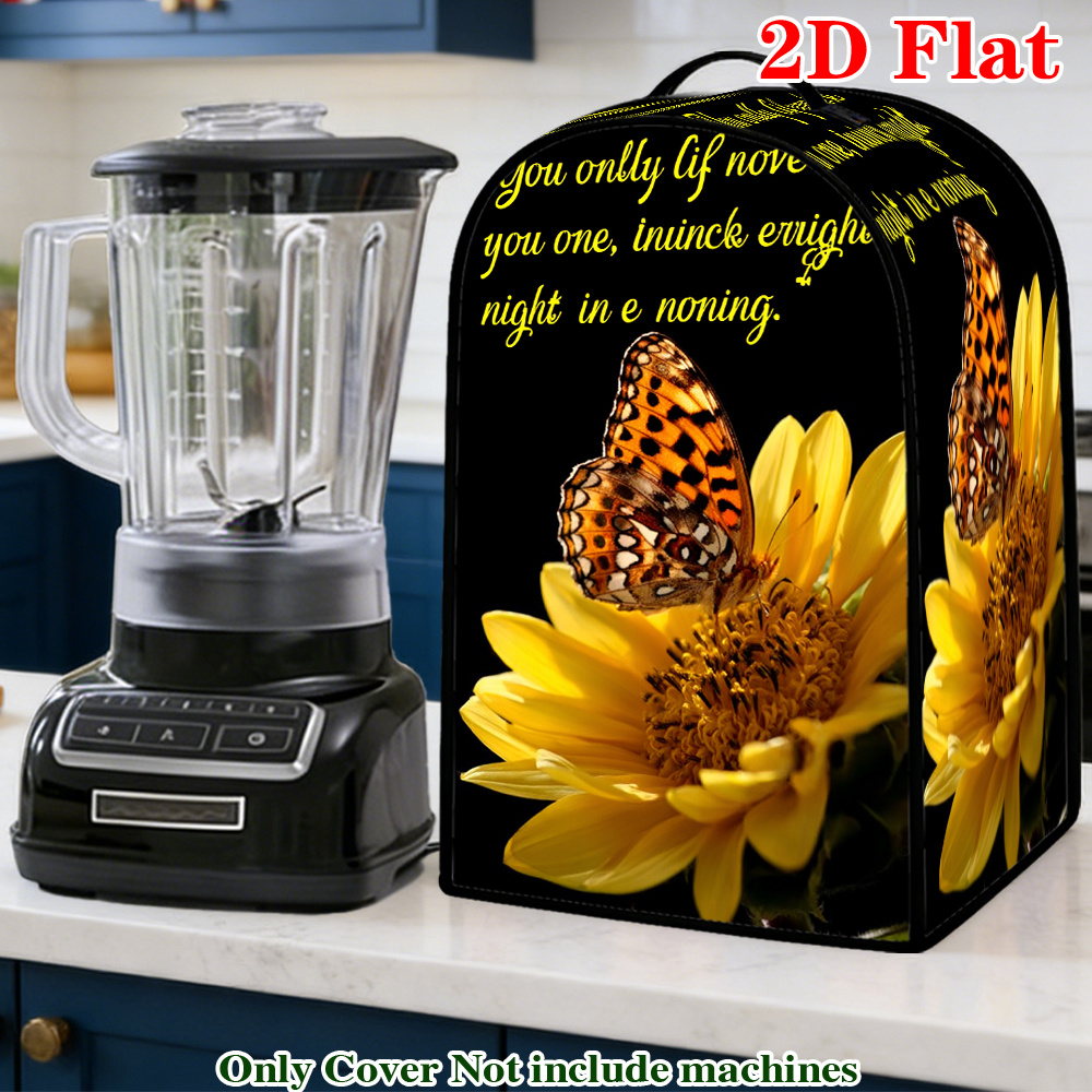 immagine dell'articolo Copertura per frullatore 2D piatta, 1 pezzo, con motivo a farfalla e girasole giallo, copertura antipolvere per elettrodomestici da cucina con manico superiore, pieghevole e antipolvere, regalo decorativo perfetto per macchine da caffè e robot da cucina, ideale per le donne