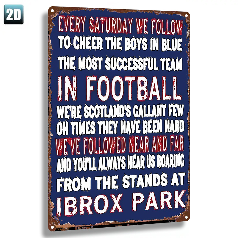 TEMU 2d Flat - 1pc Metal Sign, 2d Flat, "rangers Football Support At Ibrox Park". Decorative Painting Doorplate Yard Door Office Wall 8x12inches