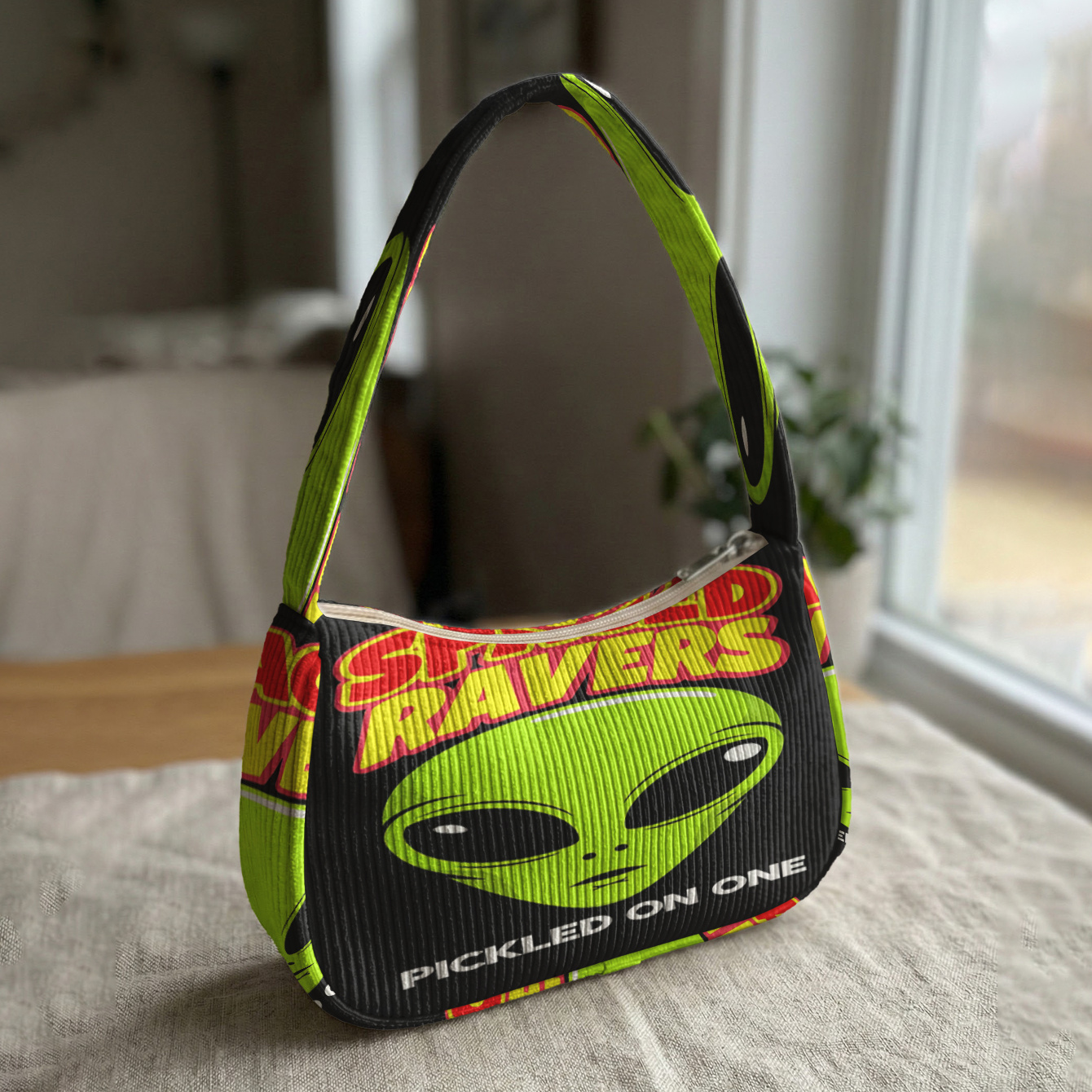 TEMU Borsa a tracolla unica con stampa 2D " Face" + "SPACEDRAVERS", velluto a + dimensioni portatili | uso spalla/ | Perfetta per festival musicali,