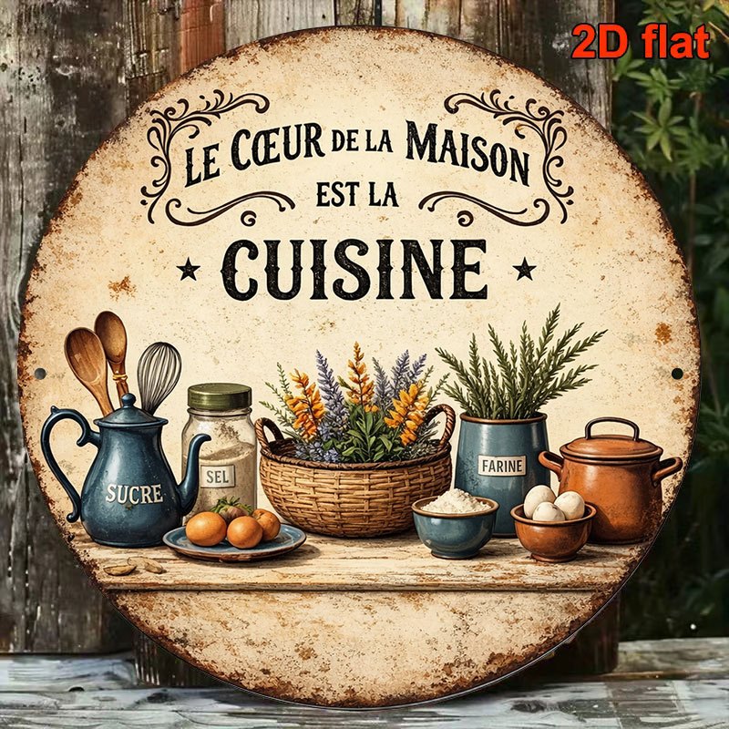 TEMU Plaque Ronde Plate 2D, 1pc 8X8In/20X20Cm, Plaque Vintage sur le thème de la "Cuisine", -clé "Décoration de Cuisine de Style Français", pour la