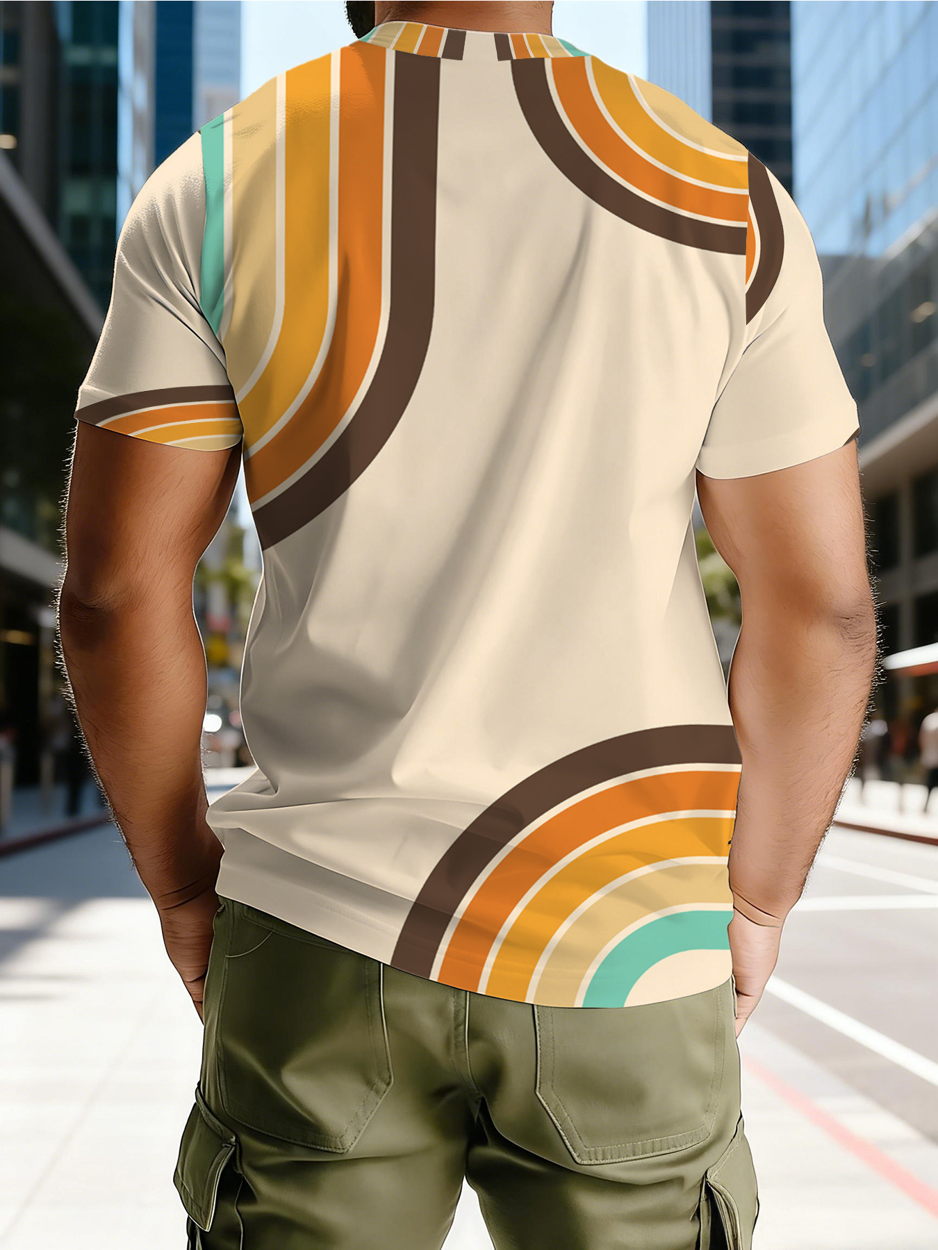   pattern t shirt multicolor arched   fashionable individual casual top comfortable breathable versatile short sleeve trendy   daily wear