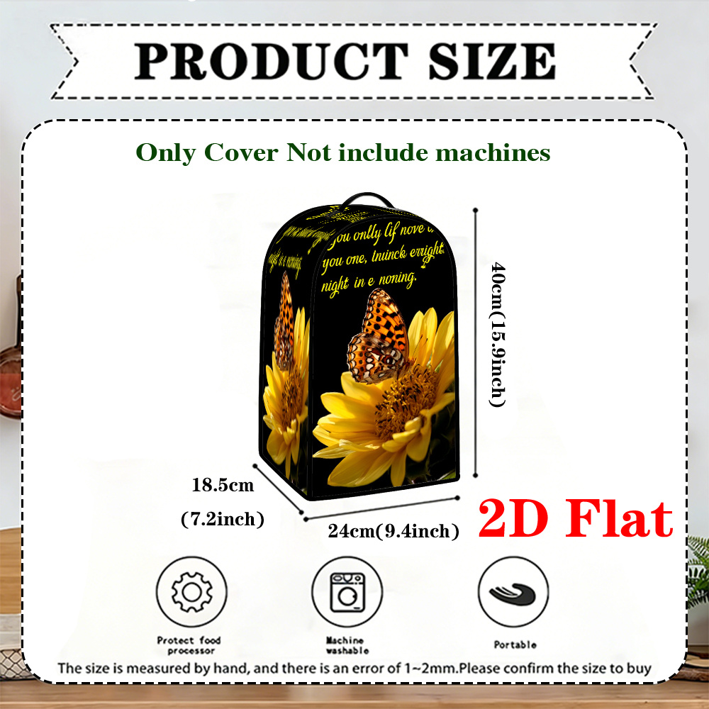 Copertura per frullatore 2D piatta, 1 pezzo, con motivo a farfalla e girasole giallo, copertura antipolvere per elettrodomestici da cucina con manico superiore, pieghevole e antipolvere, regalo decorativo perfetto per macchine da caffè e robot da cucina, ideale per le donne