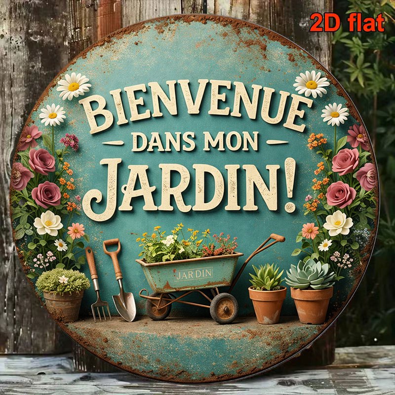 TEMU 2D Plat - 1pc 8 X 8In/20 X 20Cm Panneau Rond Plat 2D, Plaque Vintage sur le thème " dans ", Panneau de Décoration de Jardin, Panneau Décoratif,