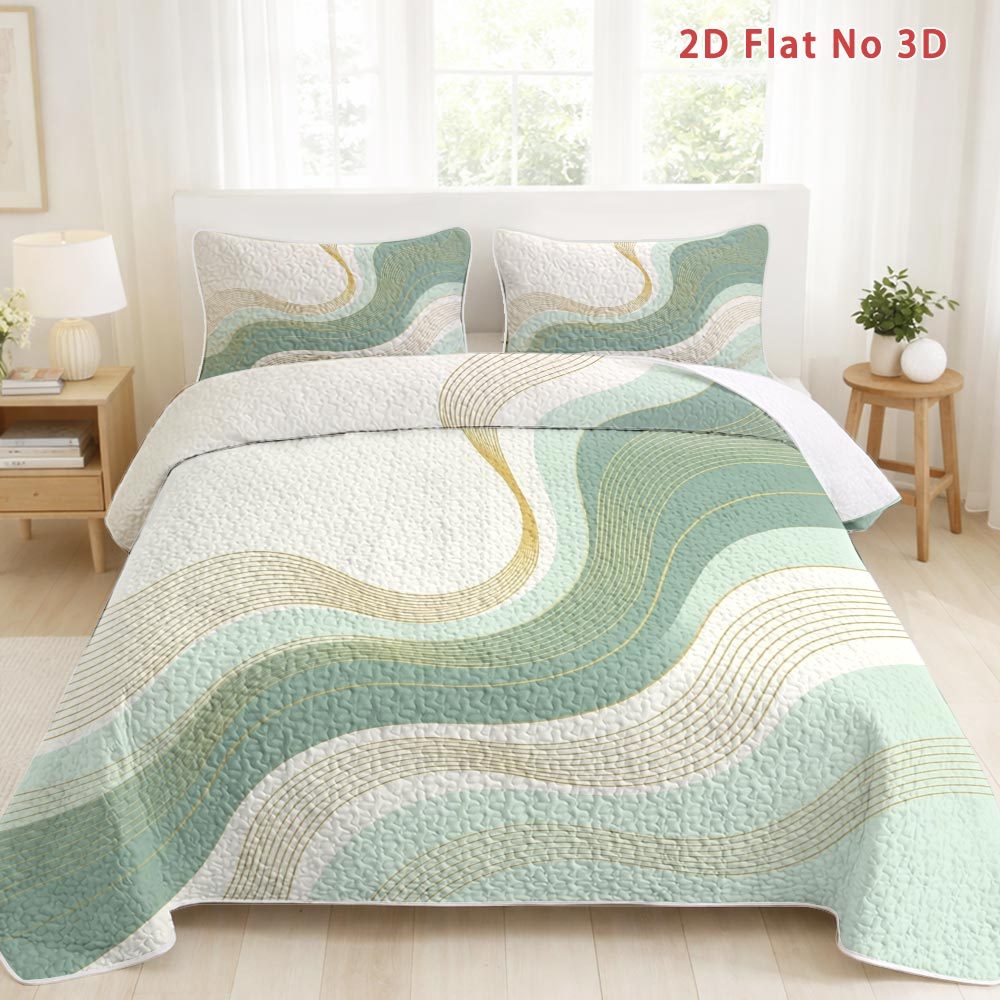 TEMU Latacaca 2d Flat Minimalist Wave Bedspread Quilt Set Queen And King Sizes Spring Summer All Season Edition Suitable For Bedroom Guest Rooms All