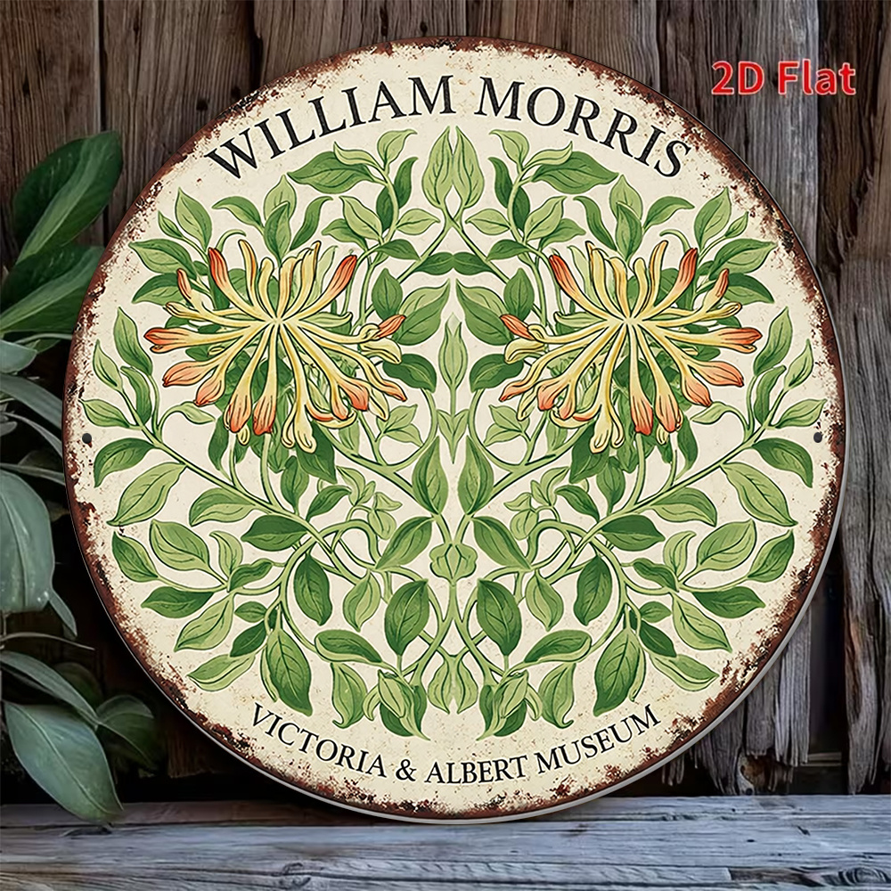 TEMU 2d Flat - 1pc 8*8in/20x20cm 2d Flat Round Sign, Vintage Decorative Plaque With William Floral Pattern, Style Decoration, Suitable For Home,