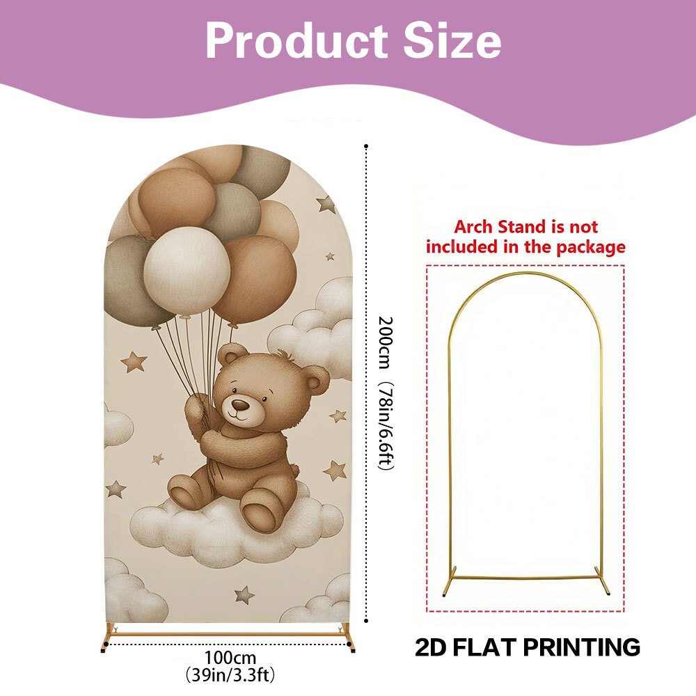 TEMU 2d Flat, 2d Flat 1pc Bear With Balloons Print Elastic Arched Background Banner, Easy Setup, Great For Photography Backdrops, Birthday Party