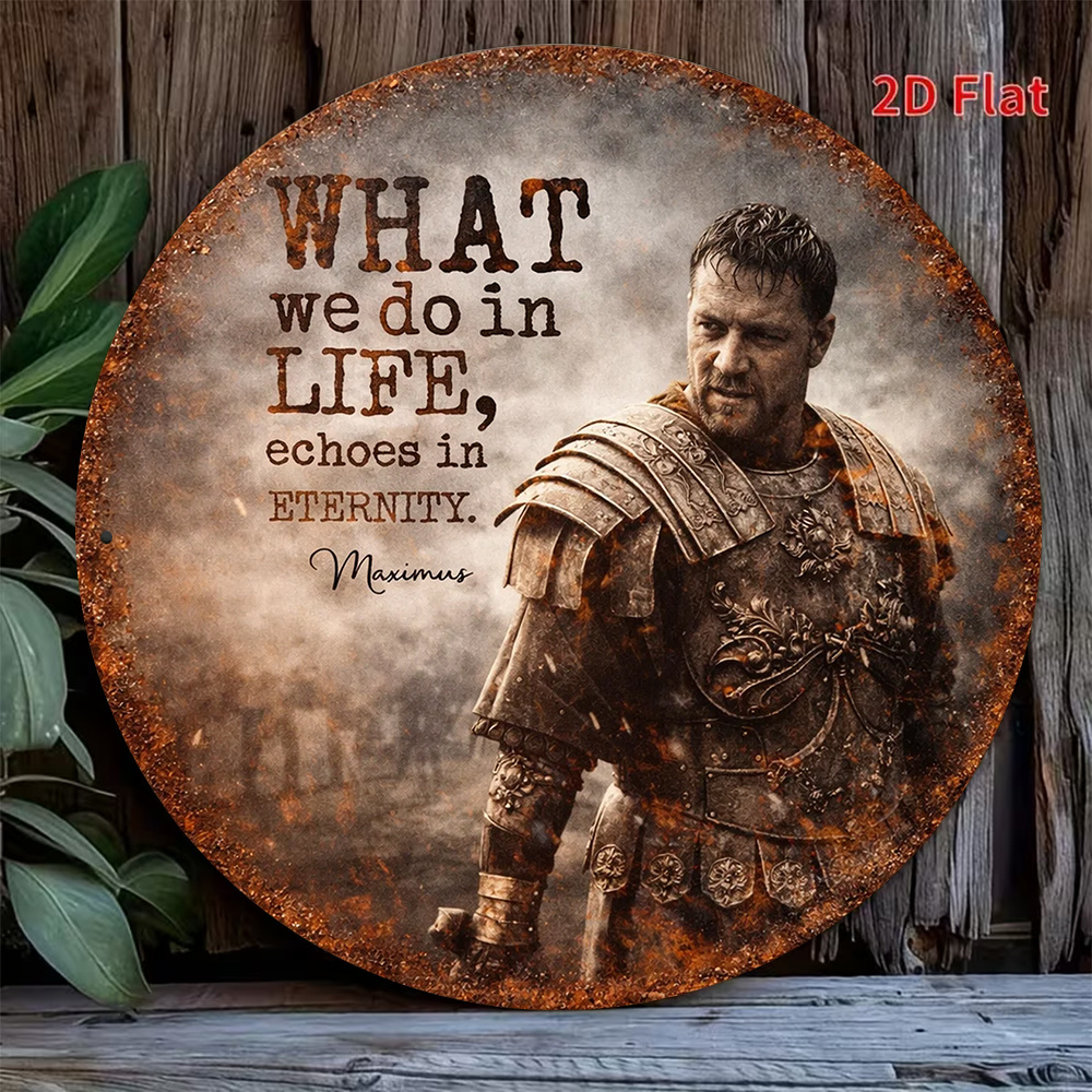 TEMU 2d Flat, 2d Flat - 1pc 15x15cm 2d Flat Round Wooden Sign, A Vintage Decorative Plaque Featuring "gladiator ", A "gladiator Quote" Decorative