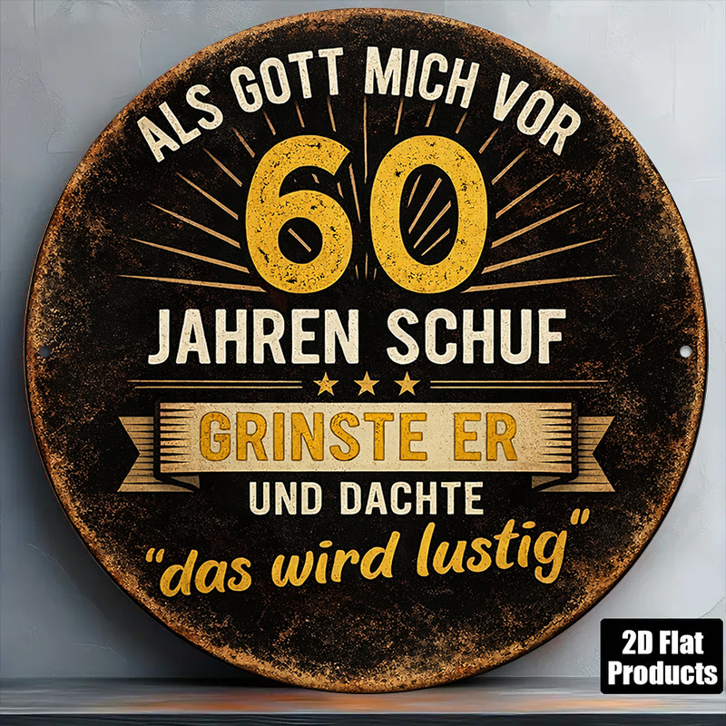 TEMU 2D-Flach, 2D-Flach - . 8*8 Zoll / 20x20 cm 2D-Flaches Rundschild, Vintage-Dekoschild für 60. Geburtstag, 60. Geburtstagsgeschenk-Dekoschild,