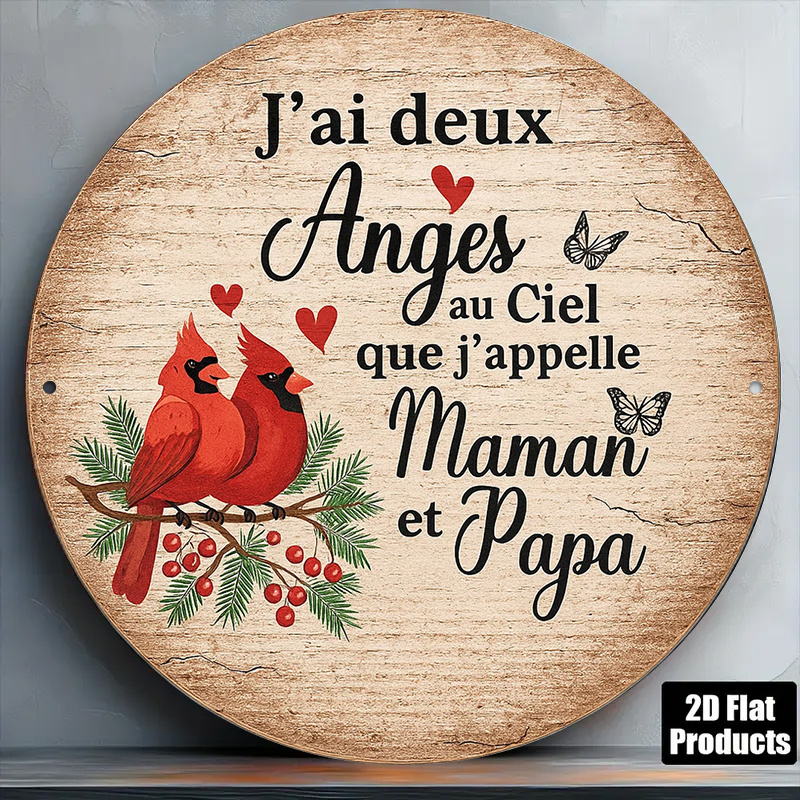 TEMU Plaque commémorative 2D plate, 1 pièce, ange français "Maman Et Papa" - Panneau mural rond vintage pour la de maman et papa, cadeau de souvenir