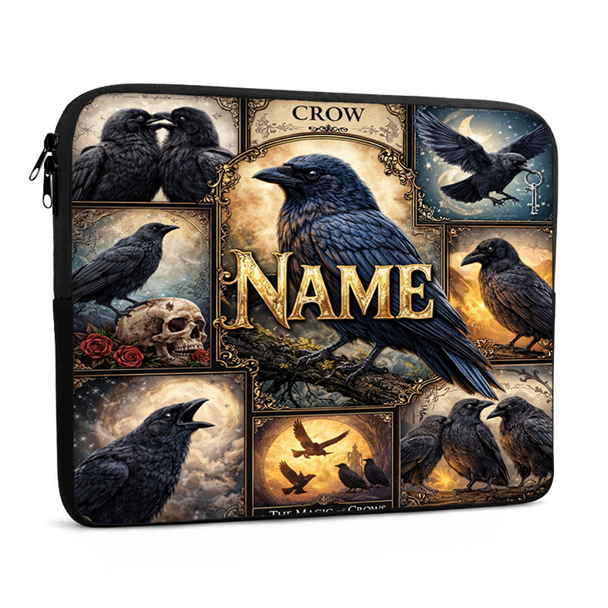Custom Magic Crow Art Laptop Sleeve Case for 25.4 to 43.18cm Laptops