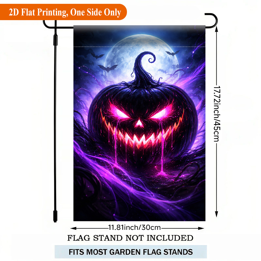 TEMU 2d Flat, 2d Flat Printing Garden Flag 1pc, Halloween Pumpkin With Purple Luminescence Single Sided Polyester Garden Flag, Holiday Yard Banner,