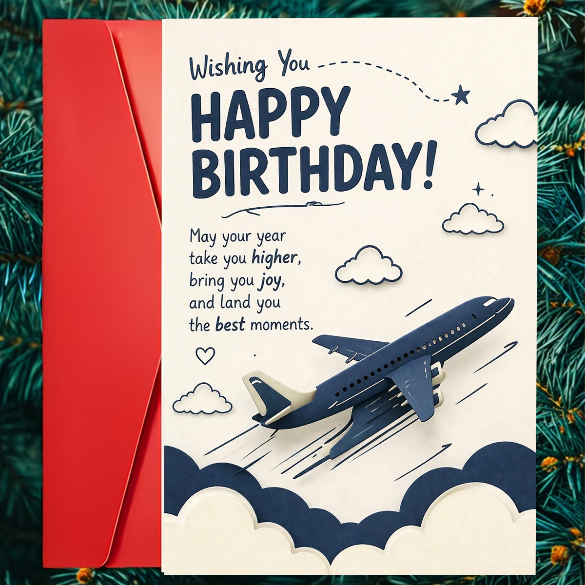 TEMU 1pc Greeting Card And 1pc Envelope. 2d Flat Blue Airplane Birthday Card, Happy Birthday, To This Year, Bring Happiness, And The , Suitable For