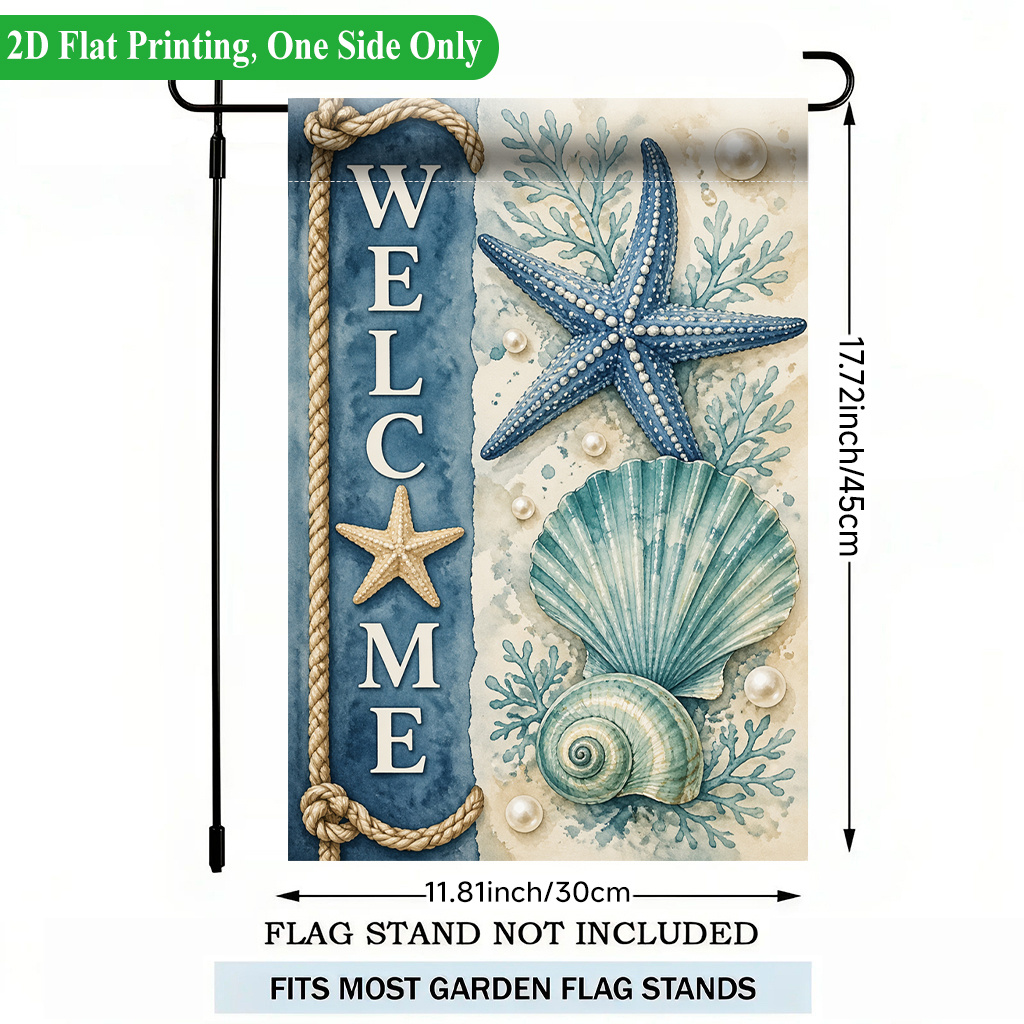 TEMU 2d Flat - 2d Flat - 2d Flat Printing Garden Flag 1pc, Ocean Themed Welcome Poster Single Sided Garden Flag, Polyester, Holiday Yard Banner,