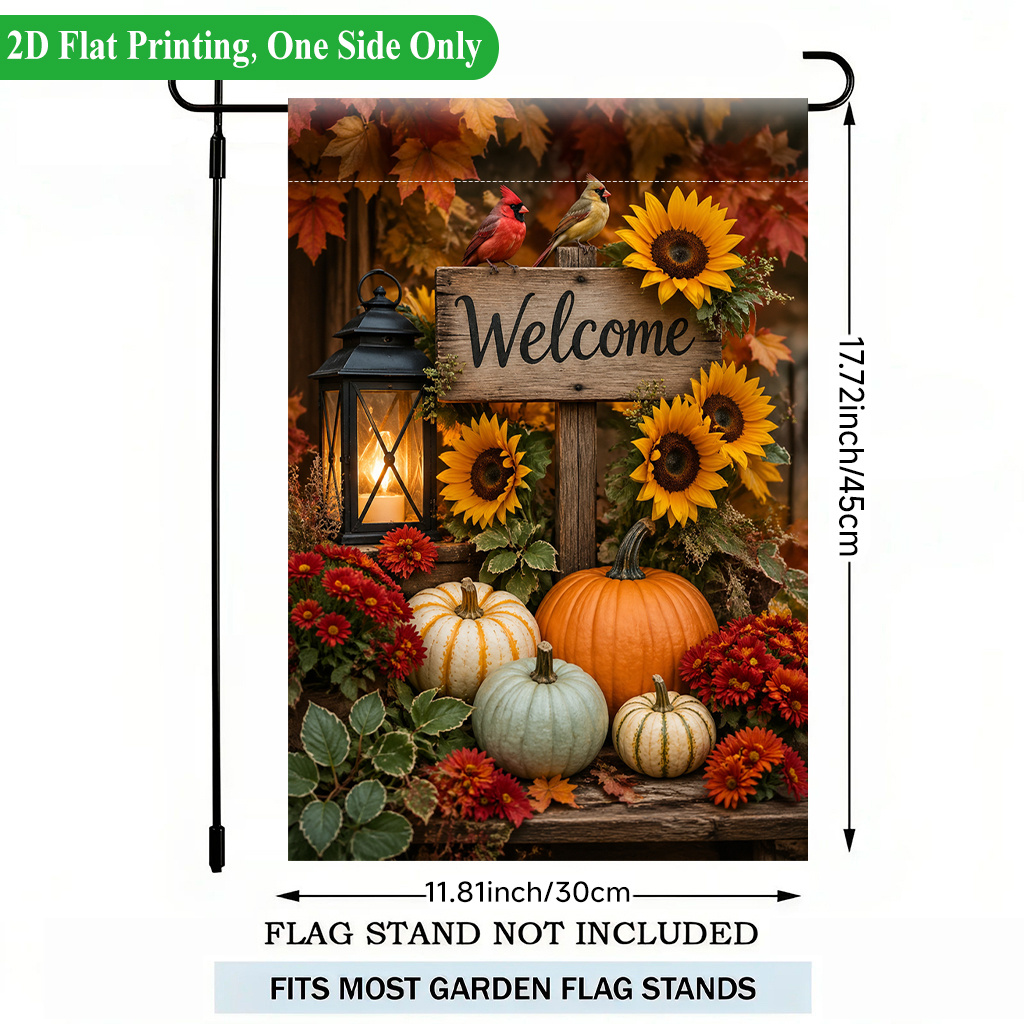 TEMU Plat 2D, Drapeau de Jardin à Impression Plate 2D 1 pièce, Décoration de Récolte d'Automne, Drapeau de Jardin Simple Face, Polyester, Bannière de