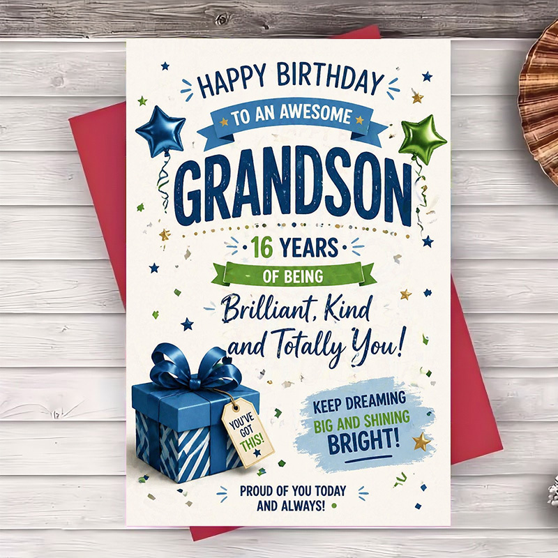 TEMU 1 Greeting Card And 1 Envelope Happy 16th Birthday Card For Grandson For Teen Boy His