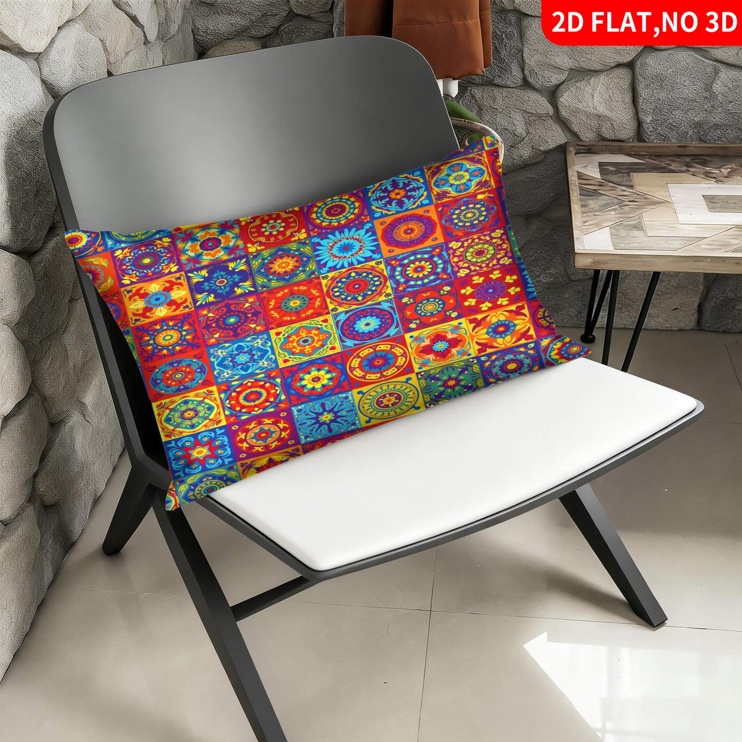 TEMU 1 pz ( cuscino non ) stampa piatta 2D stile boh矇mien con motivo mandala geometrico vivace blu , per la decorazione , federe eleganti per e