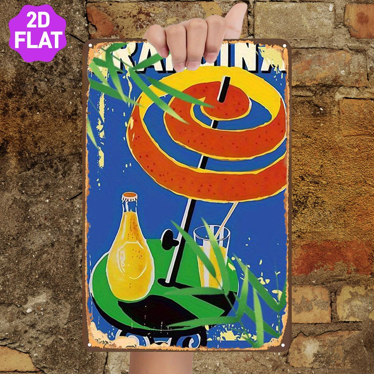 TEMU 2D Plat 1pc, ": Une Vintage pour un Boisson Rafraîchissante", Panneau en Fer Métallique, Taille (8"X12"/20Cm*30Cm) Peintures