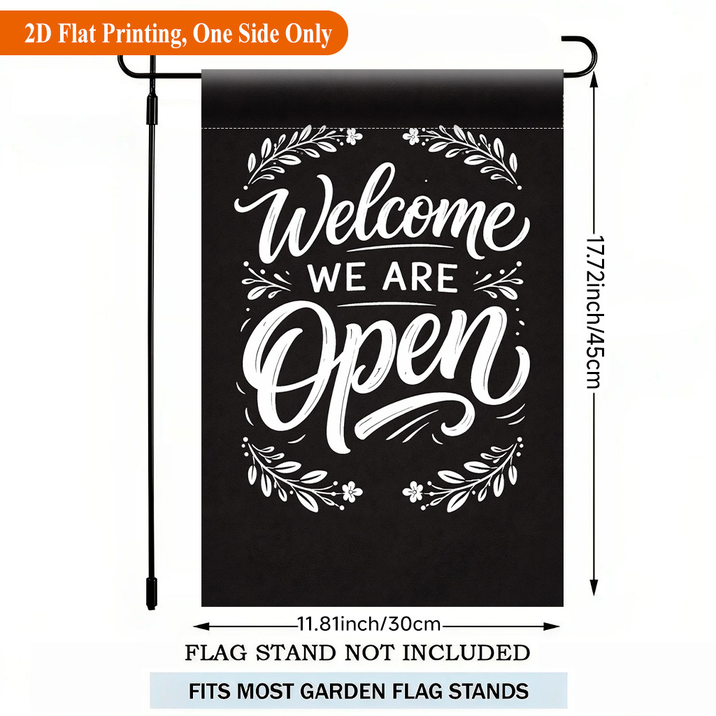 TEMU 2d Flat, 2d Flat Printing Garden Flag 1pc, Welcome Open Single Sided Polyester Garden Flag, Holiday Yard Banner, For Outdoor Home, Yard Decor,